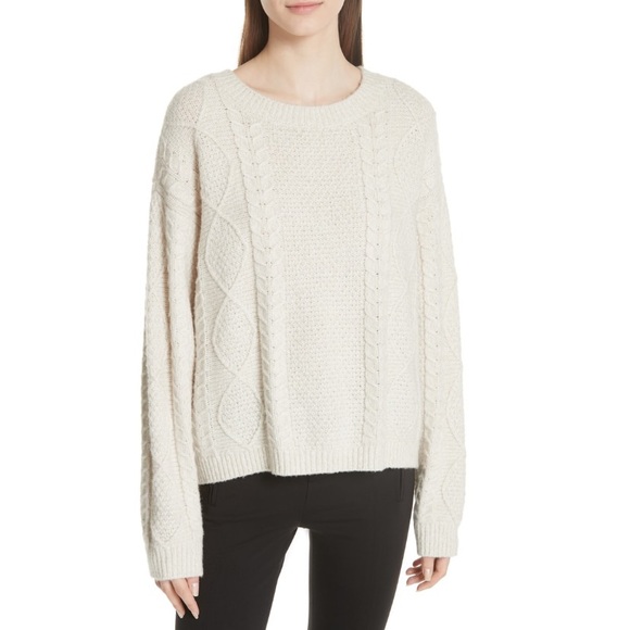 Vince Sweaters - Vince Cashmere Wool Blend Cable Knit Relaxed Fit Cream Crew Neck Sweater